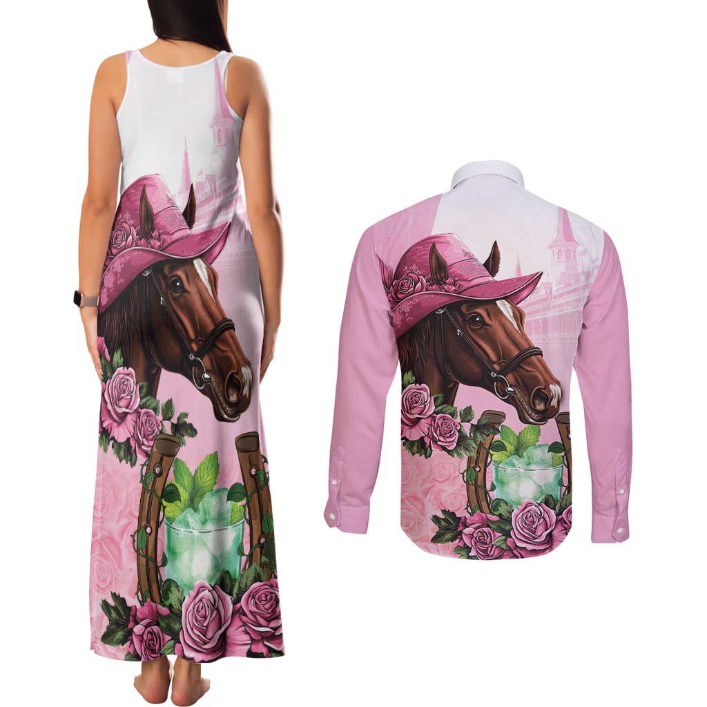 Kentucky Horse Racing Couples Matching Tank Maxi Dress and Long Sleeve Button Shirt Mint Julep Cocktail