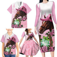 Kentucky Horse Racing Family Matching Long Sleeve Bodycon Dress and Hawaiian Shirt Mint Julep Cocktail