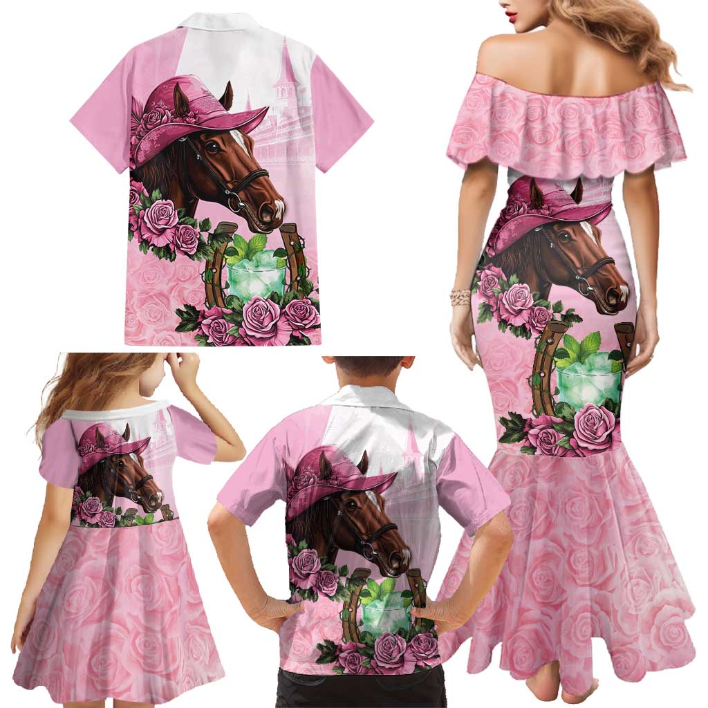 Kentucky Horse Racing Family Matching Mermaid Dress and Hawaiian Shirt Mint Julep Cocktail