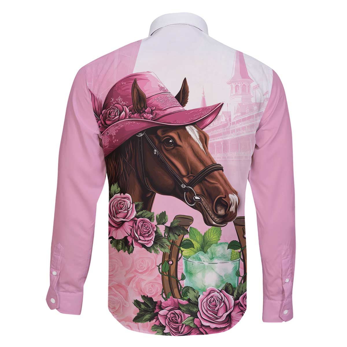 Kentucky Horse Racing Family Matching Off The Shoulder Long Sleeve Dress and Hawaiian Shirt Mint Julep Cocktail