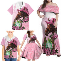 Kentucky Horse Racing Family Matching Off Shoulder Maxi Dress and Hawaiian Shirt Mint Julep Cocktail