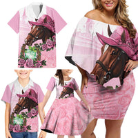 Kentucky Horse Racing Family Matching Off Shoulder Short Dress and Hawaiian Shirt Mint Julep Cocktail