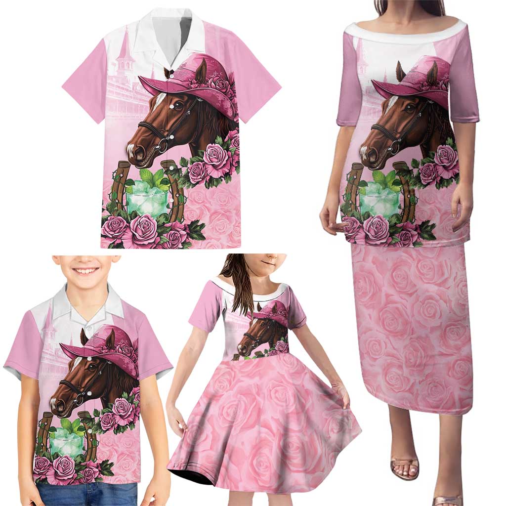 Kentucky Horse Racing Family Matching Puletasi and Hawaiian Shirt Mint Julep Cocktail