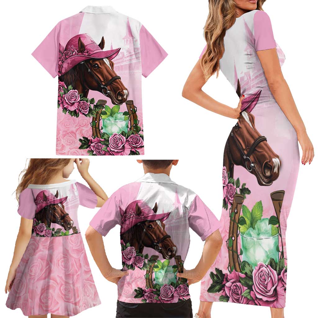 Kentucky Horse Racing Family Matching Short Sleeve Bodycon Dress and Hawaiian Shirt Mint Julep Cocktail
