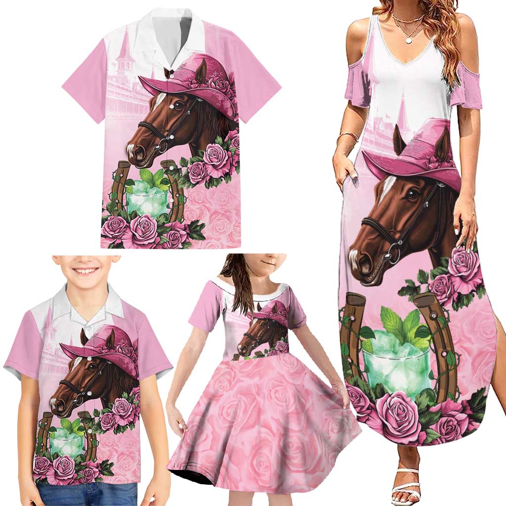 Kentucky Horse Racing Family Matching Summer Maxi Dress and Hawaiian Shirt Mint Julep Cocktail