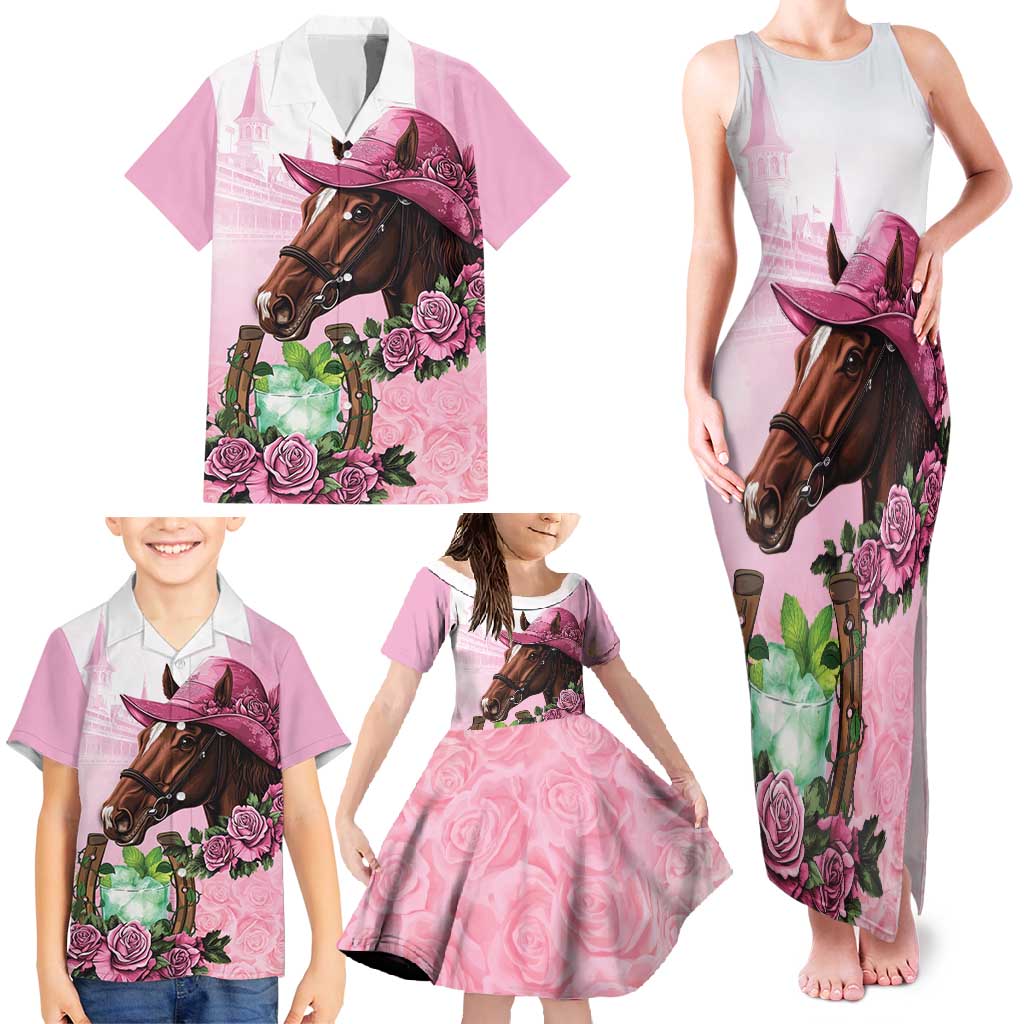 Kentucky Horse Racing Family Matching Tank Maxi Dress and Hawaiian Shirt Mint Julep Cocktail