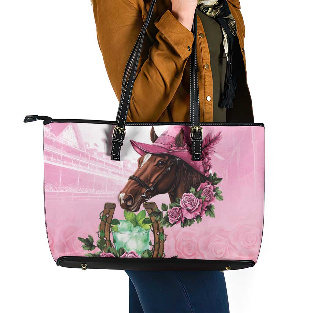 Kentucky Horse Racing Leather Tote Bag Mint Julep Cocktail