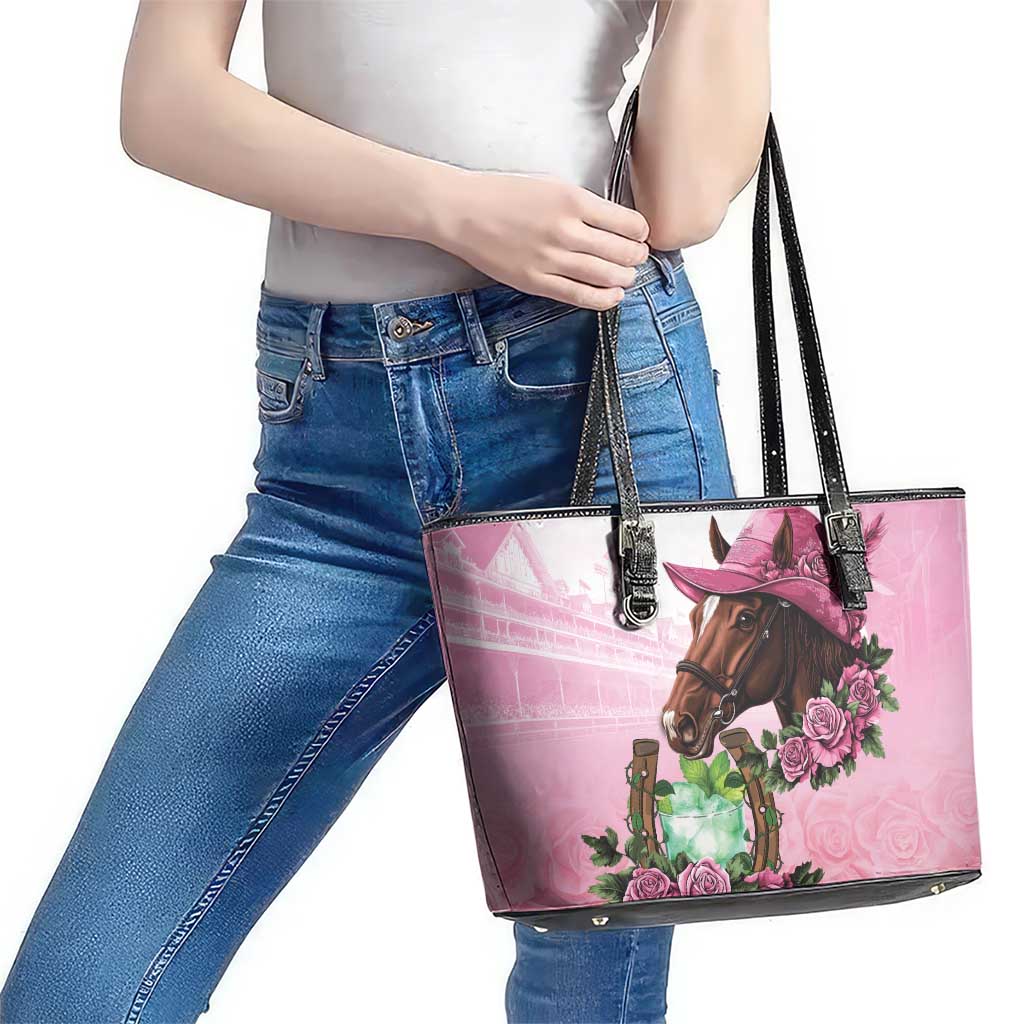 Kentucky Horse Racing Leather Tote Bag Mint Julep Cocktail