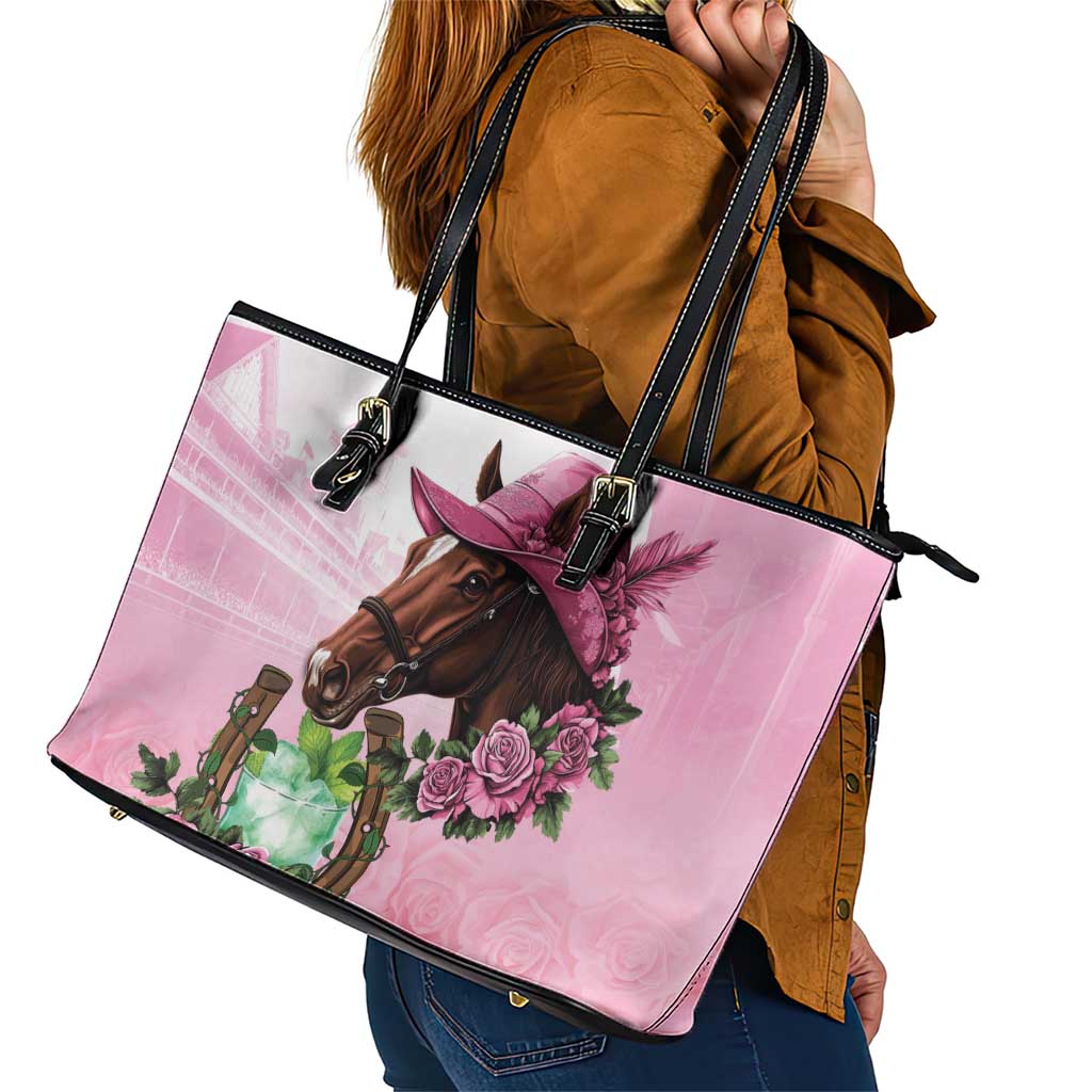 Kentucky Horse Racing Leather Tote Bag Mint Julep Cocktail