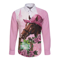 Kentucky Horse Racing Long Sleeve Button Shirt Mint Julep Cocktail