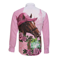Kentucky Horse Racing Long Sleeve Button Shirt Mint Julep Cocktail