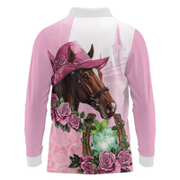 Kentucky Horse Racing Long Sleeve Polo Shirt Mint Julep Cocktail
