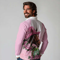 Kentucky Horse Racing Long Sleeve Polo Shirt Mint Julep Cocktail