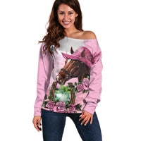 Kentucky Horse Racing Off Shoulder Sweater Mint Julep Cocktail