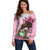 Kentucky Horse Racing Off Shoulder Sweater Mint Julep Cocktail