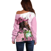 Kentucky Horse Racing Off Shoulder Sweater Mint Julep Cocktail