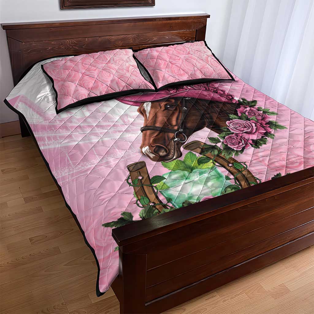 Kentucky Horse Racing Quilt Bed Set Mint Julep Cocktail