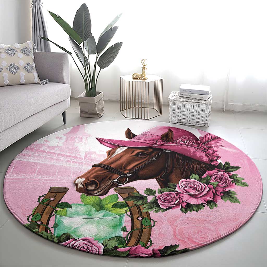 Kentucky Horse Racing Round Carpet Mint Julep Cocktail