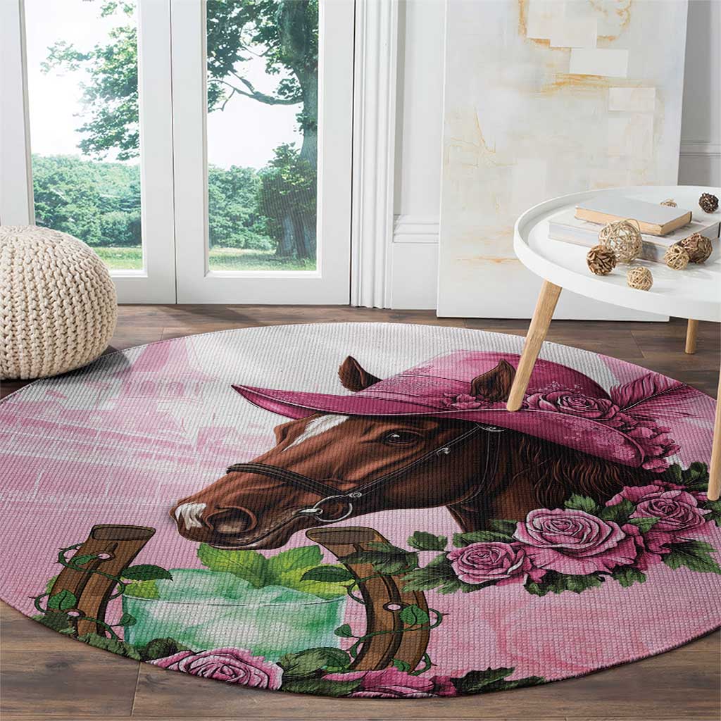 Kentucky Horse Racing Round Carpet Mint Julep Cocktail