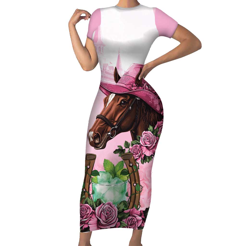 Kentucky Horse Racing Short Sleeve Bodycon Dress Mint Julep Cocktail