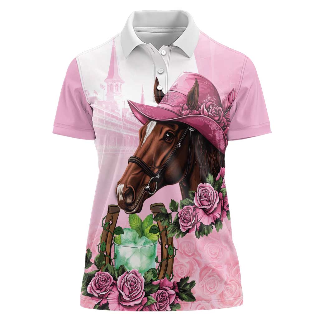 Kentucky Horse Racing Women Polo Shirt Mint Julep Cocktail