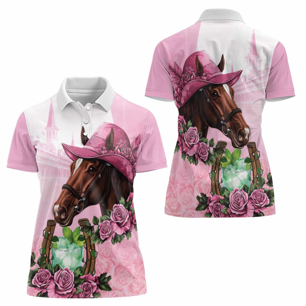 Kentucky Horse Racing Women Polo Shirt Mint Julep Cocktail