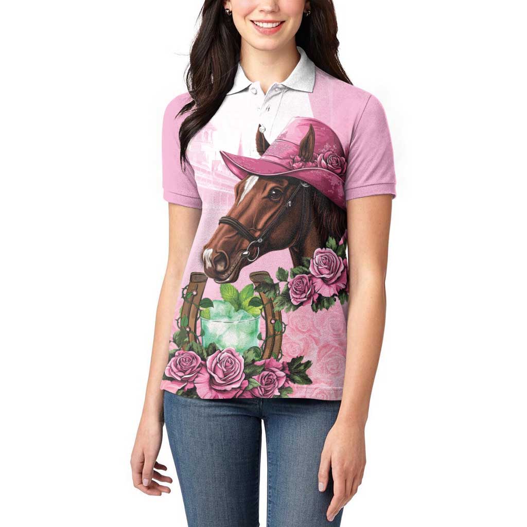 Kentucky Horse Racing Women Polo Shirt Mint Julep Cocktail