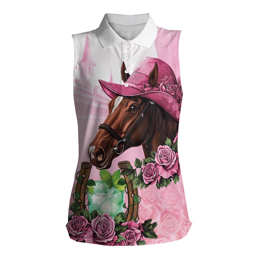 Kentucky Horse Racing Women Sleeveless Polo Shirt Mint Julep Cocktail