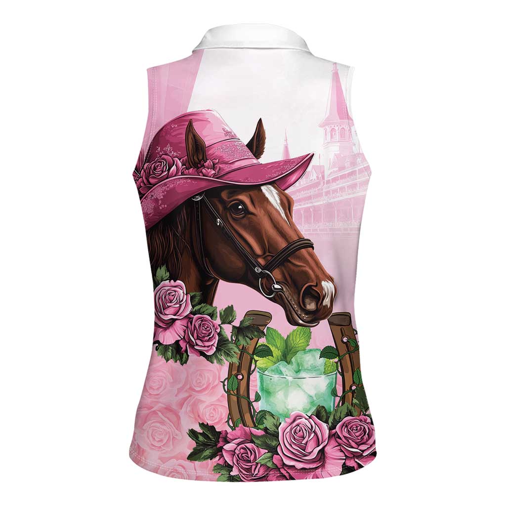 Kentucky Horse Racing Women Sleeveless Polo Shirt Mint Julep Cocktail