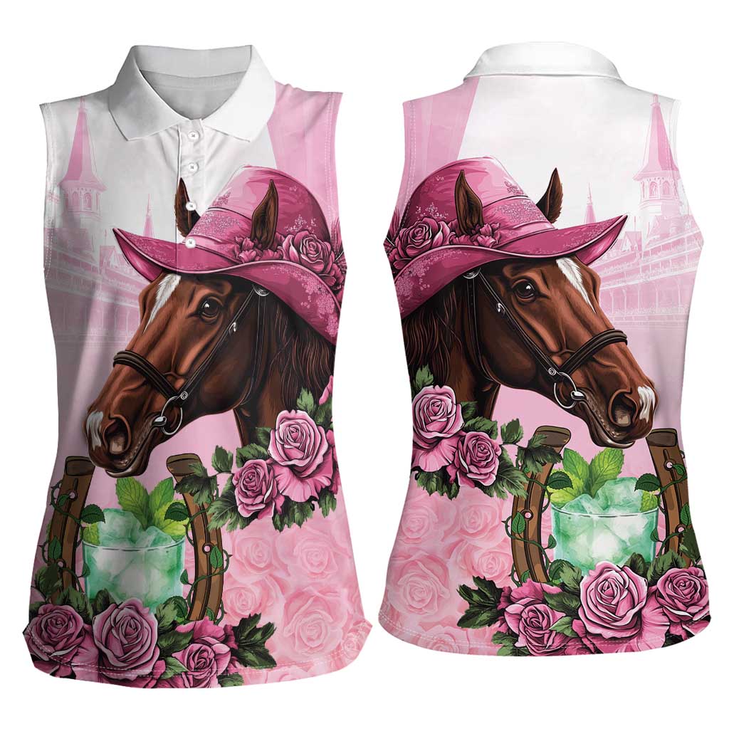 Kentucky Horse Racing Women Sleeveless Polo Shirt Mint Julep Cocktail