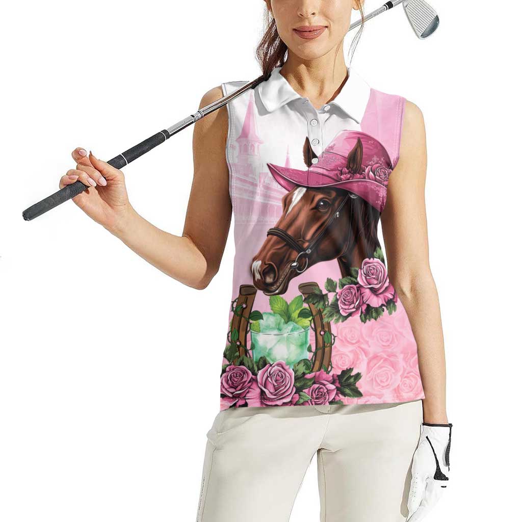 Kentucky Horse Racing Women Sleeveless Polo Shirt Mint Julep Cocktail
