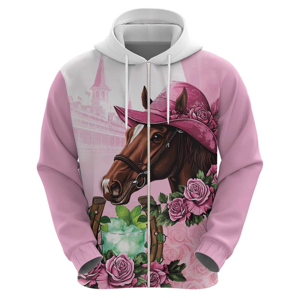 Kentucky Horse Racing Zip Hoodie Mint Julep Cocktail