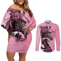 Kentucky Horse Racing Couples Matching Off Shoulder Short Dress and Long Sleeve Button Shirt Derby Ladies With Roses