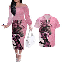 Kentucky Horse Racing Couples Matching Off The Shoulder Long Sleeve Dress and Hawaiian Shirt Derby Ladies With Roses