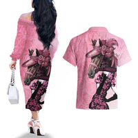 Kentucky Horse Racing Couples Matching Off The Shoulder Long Sleeve Dress and Hawaiian Shirt Derby Ladies With Roses