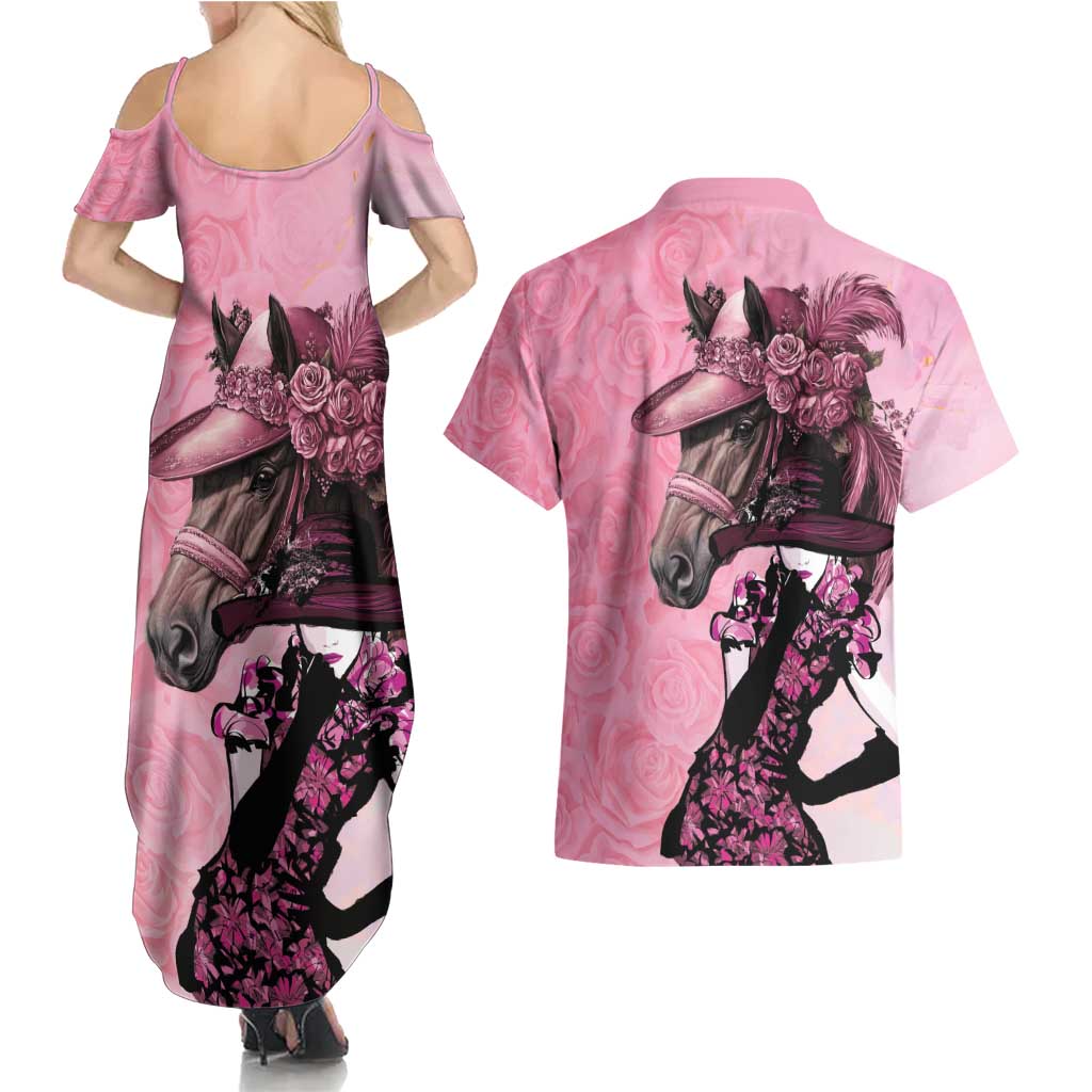 Kentucky Horse Racing Couples Matching Summer Maxi Dress and Hawaiian Shirt Derby Ladies With Roses