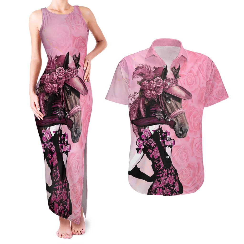 Kentucky Horse Racing Couples Matching Tank Maxi Dress and Hawaiian Shirt Derby Ladies With Roses