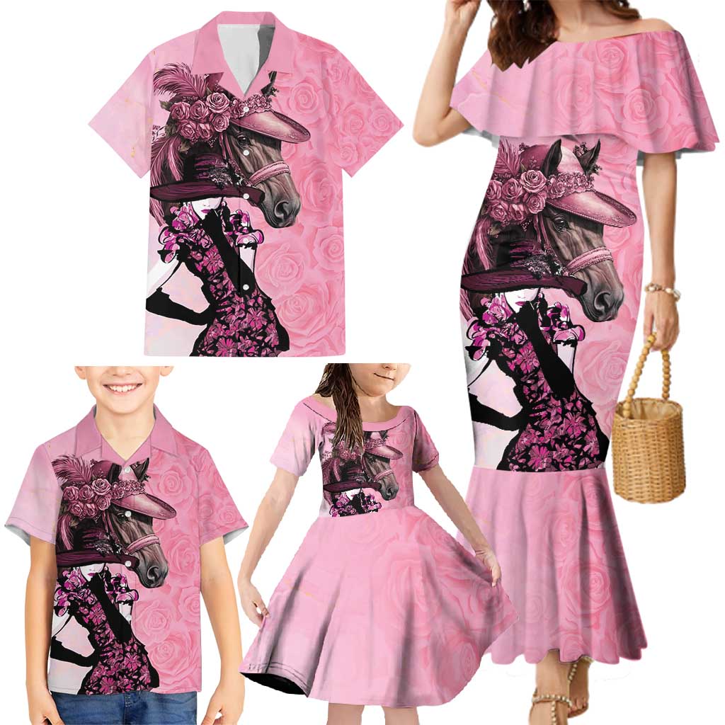 Kentucky Horse Racing Family Matching Mermaid Dress and Hawaiian Shirt Derby Ladies With Roses