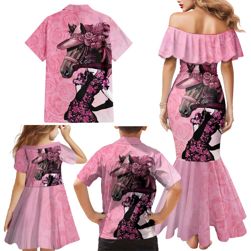 Kentucky Horse Racing Family Matching Mermaid Dress and Hawaiian Shirt Derby Ladies With Roses