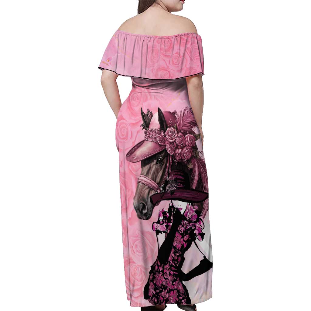 Kentucky Horse Racing Family Matching Off Shoulder Maxi Dress and Hawaiian Shirt Derby Ladies With Roses