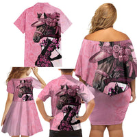 Kentucky Horse Racing Family Matching Off Shoulder Short Dress and Hawaiian Shirt Derby Ladies With Roses
