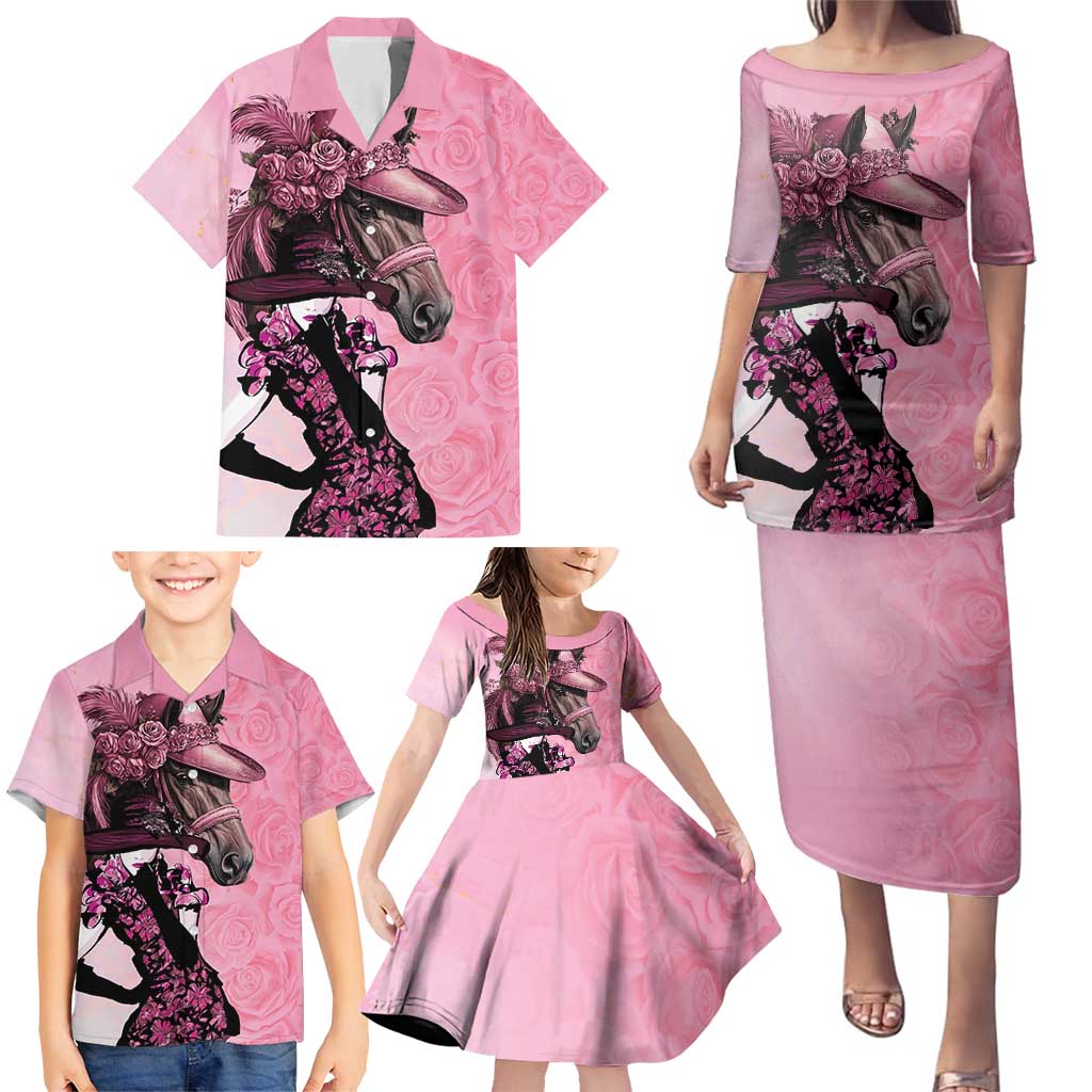 Kentucky Horse Racing Family Matching Puletasi and Hawaiian Shirt Derby Ladies With Roses