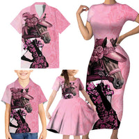 Kentucky Horse Racing Family Matching Short Sleeve Bodycon Dress and Hawaiian Shirt Derby Ladies With Roses