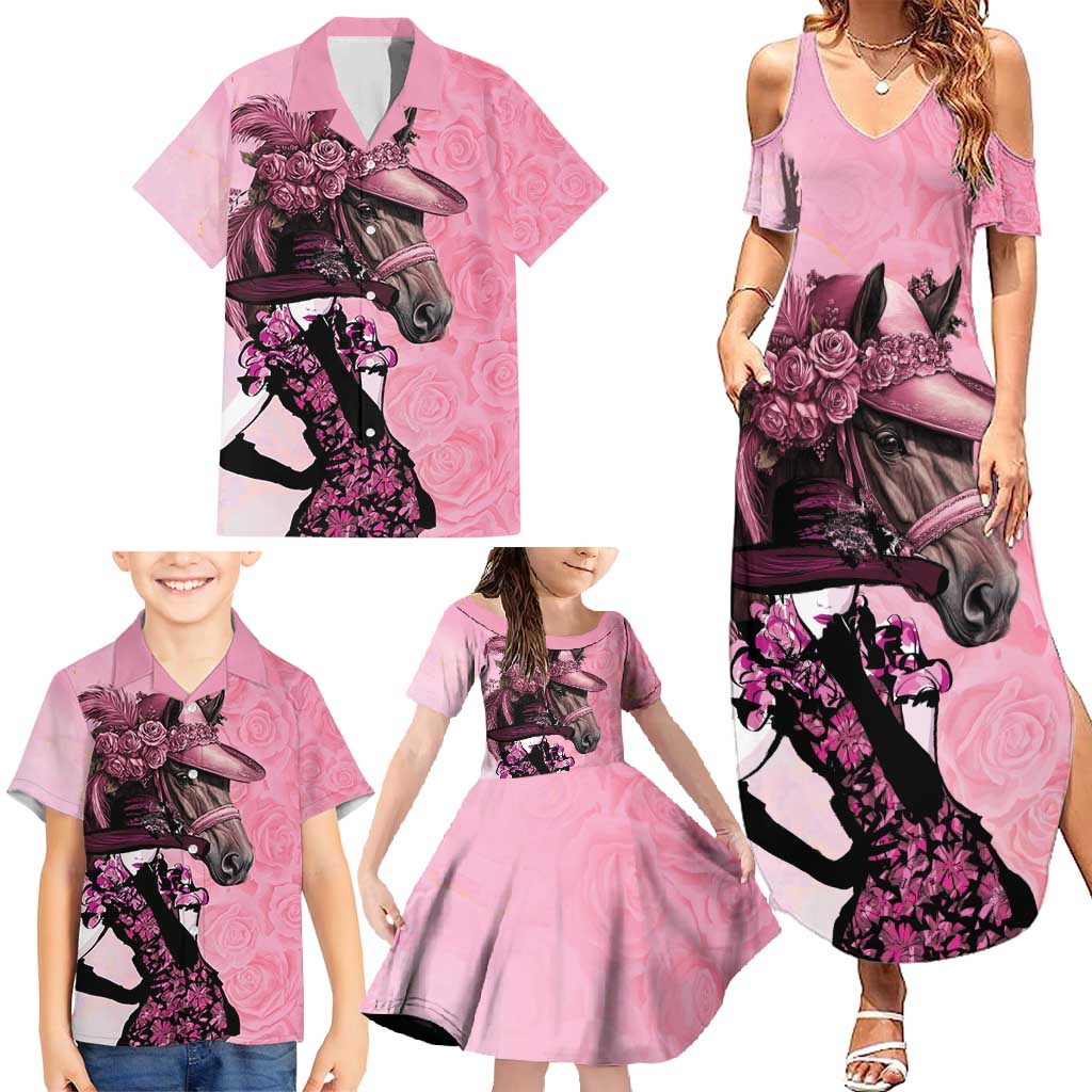 Kentucky Horse Racing Family Matching Summer Maxi Dress and Hawaiian Shirt Derby Ladies With Roses