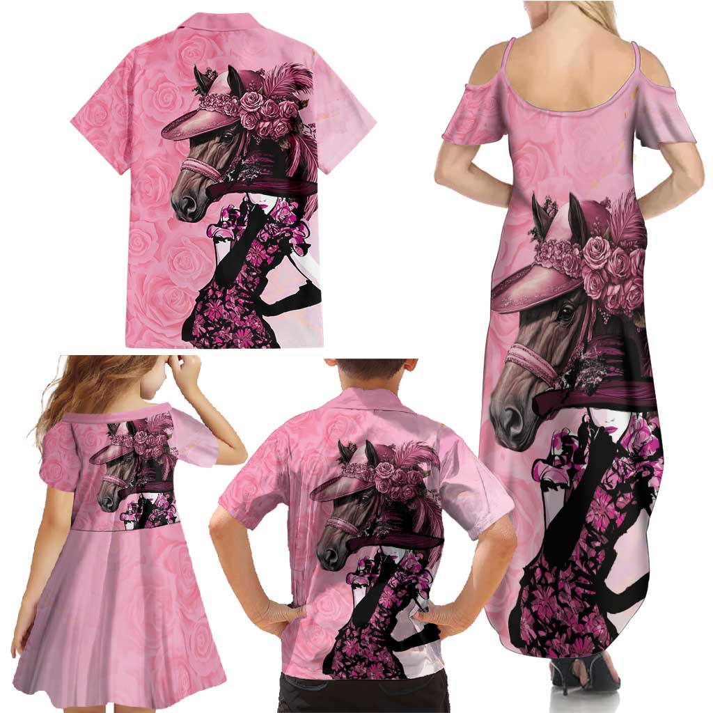 Kentucky Horse Racing Family Matching Summer Maxi Dress and Hawaiian Shirt Derby Ladies With Roses