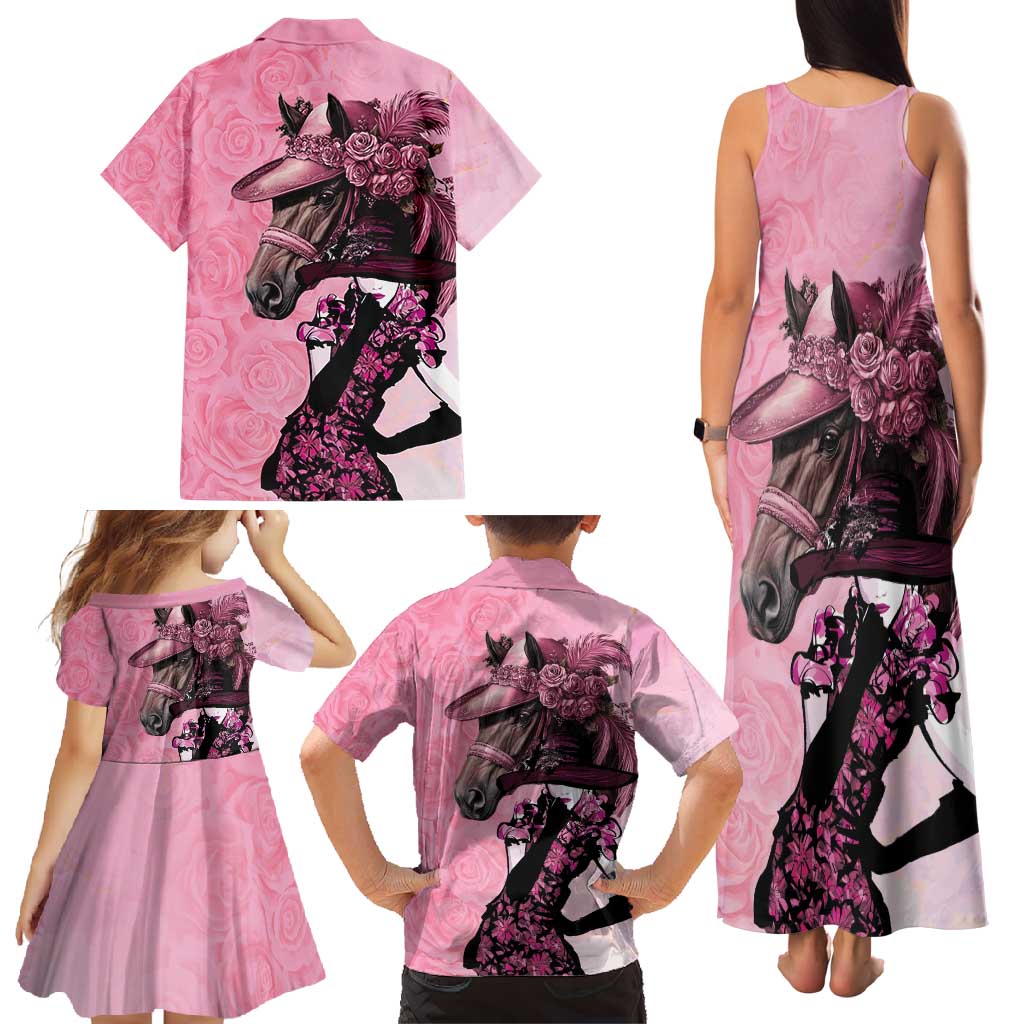 Kentucky Horse Racing Family Matching Tank Maxi Dress and Hawaiian Shirt Derby Ladies With Roses