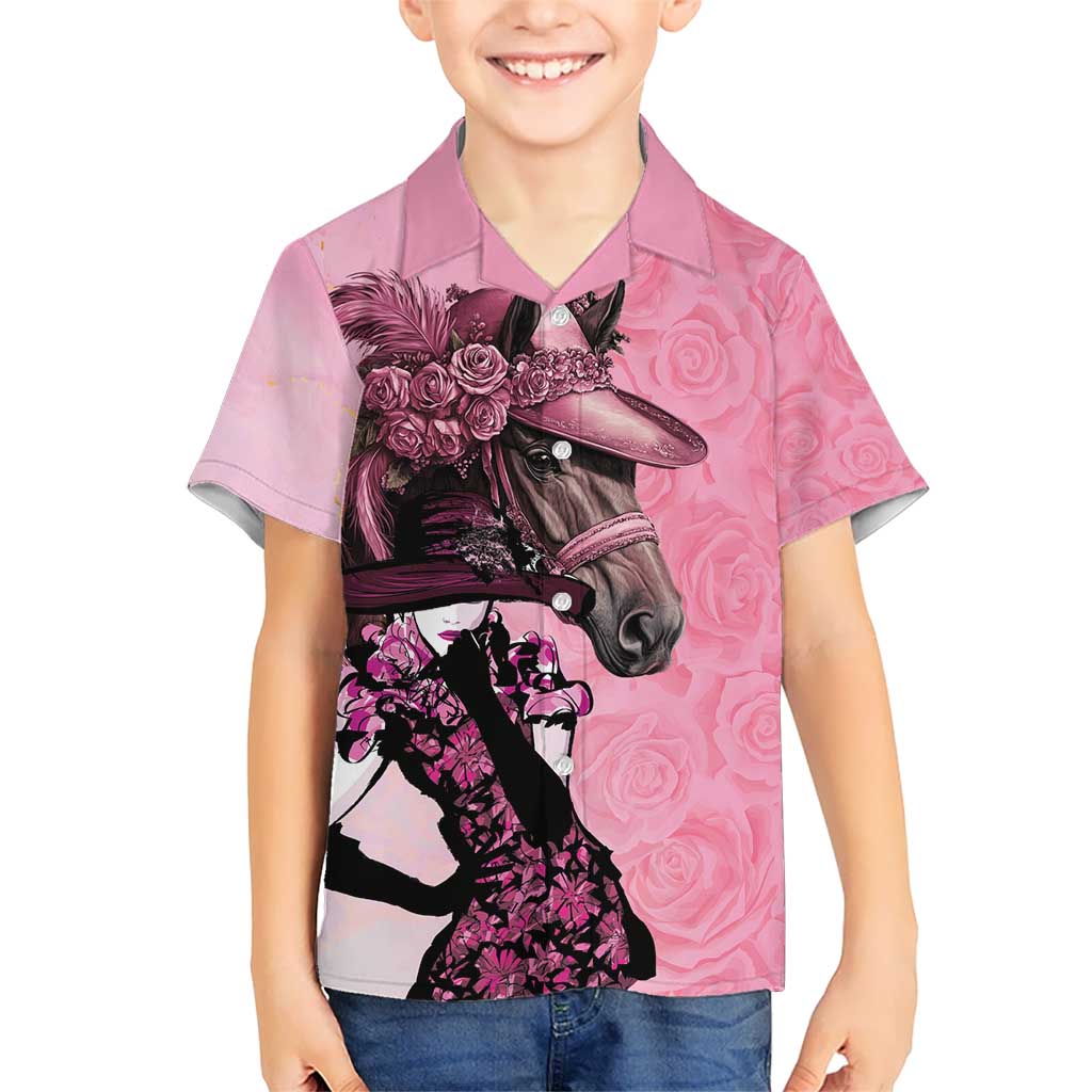 Kentucky Horse Racing Kid Hawaiian Shirt Derby Ladies With Roses