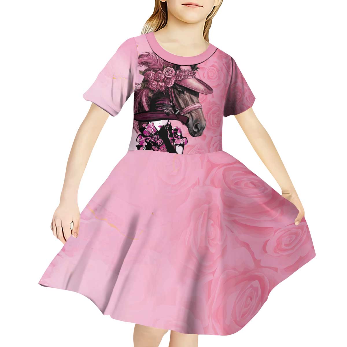 Kentucky Horse Racing Kid Short Sleeve Dress Derby Ladies With Roses