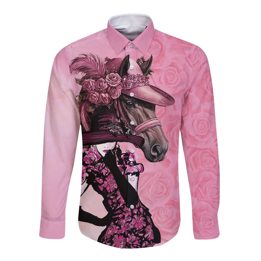 Kentucky Horse Racing Long Sleeve Button Shirt Derby Ladies With Roses
