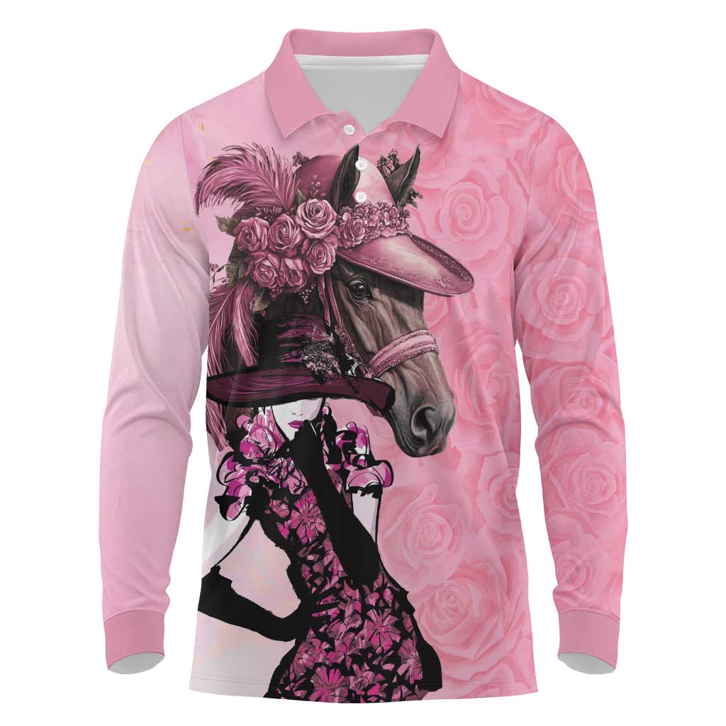 Kentucky Horse Racing Long Sleeve Polo Shirt Derby Ladies With Roses